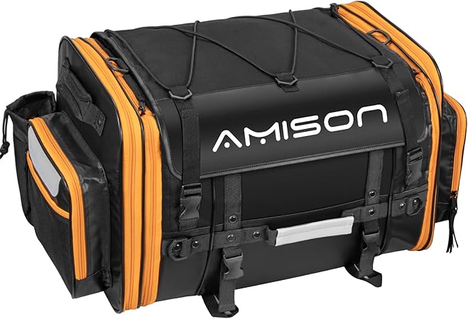 Amazon Amison バイク シートバッグ ツーリングバッグ 拡張機能 最大容量l 防水機能 多機能キャンピング バッグ ショルダーストラップ付き 反射テープ付きオートバイ アウトドア 黄色 Xl 62 l シートバッグ 車 バイク