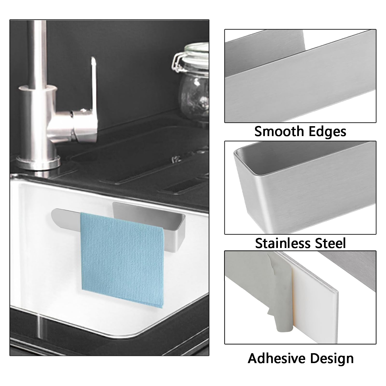 Porta Asciugamani Adesivo, Multifunzionale Portasciugamani da Bagno, Portasciugamani Autoadesivo Acciaio Inossidabile, Con 2 Supporti per Spugna in Acciaio Inox, per Rooms, Bathroom, Kitchen e Bidet