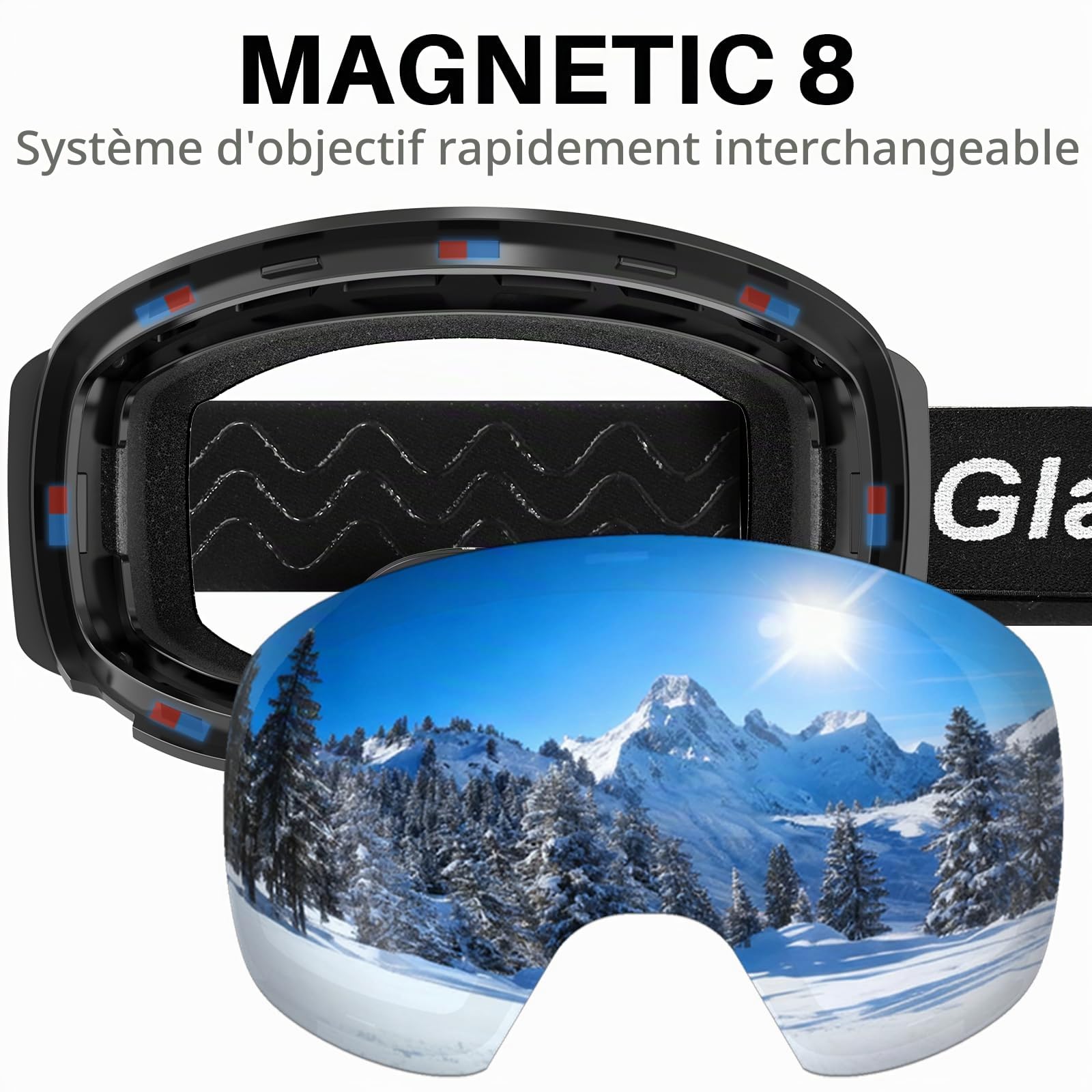 Masque de Ski Magnétique pour Homme et Femme, OTG | Masque de snowboard à changement rapide d'écran, Protection UV 100% & anti-buée, Idéal ski
