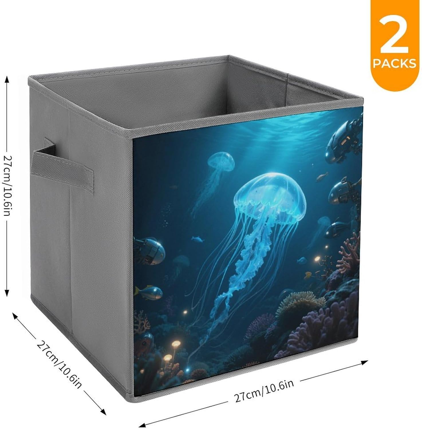 2-piece Oxford Cloth Storage Box Deep Sea World Printed Storage Box for Clothes/shoes Multi-purpose Wardrobe And Cabinet Storage