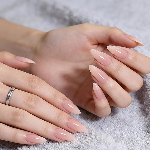 Milky Nude Press On Nails Medium Almond, Sheer Nude Neutral