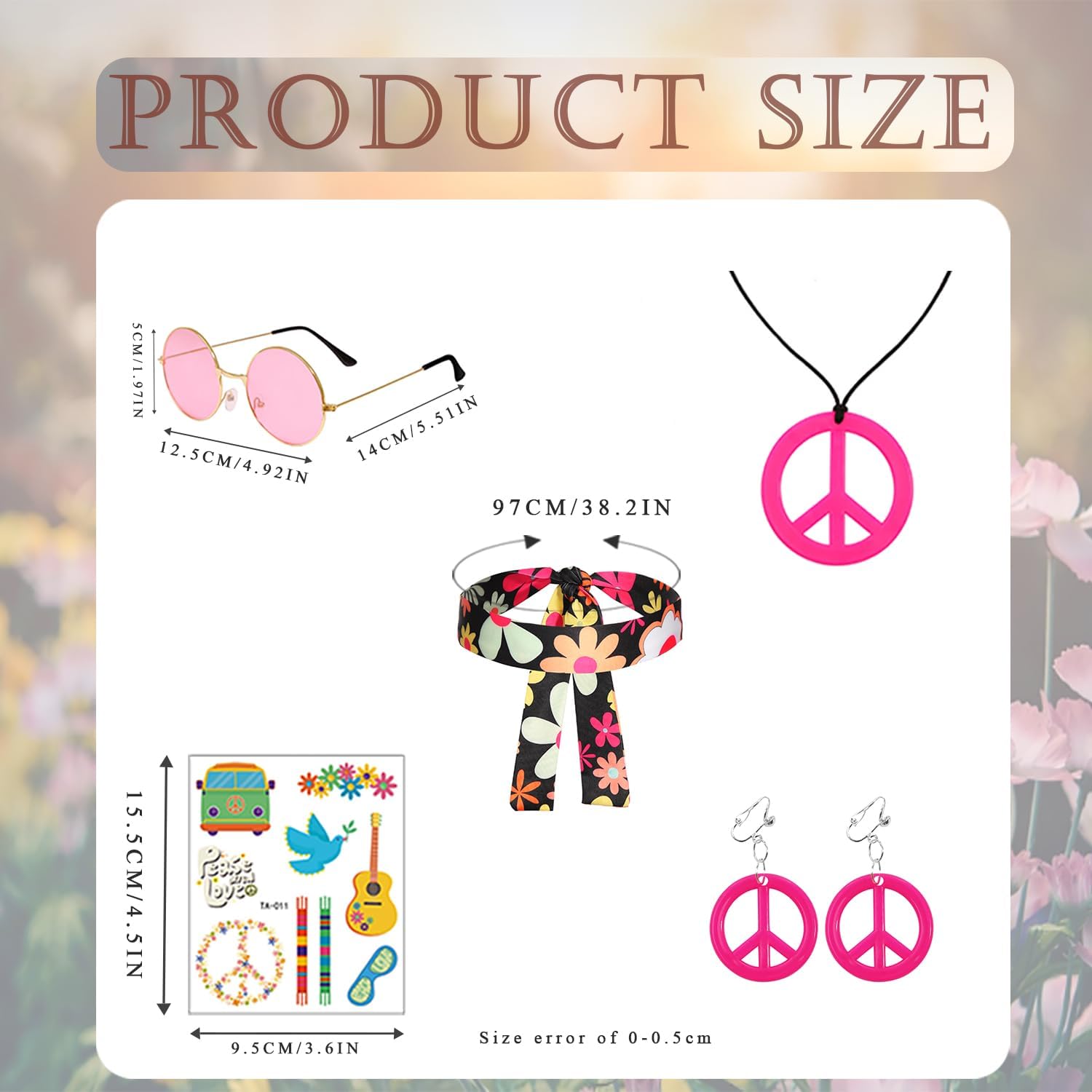 Cuteshower Kids Hippie Costume for Girls 60s 70s Hippie Dress for Halloween Party Outfit - Image 5