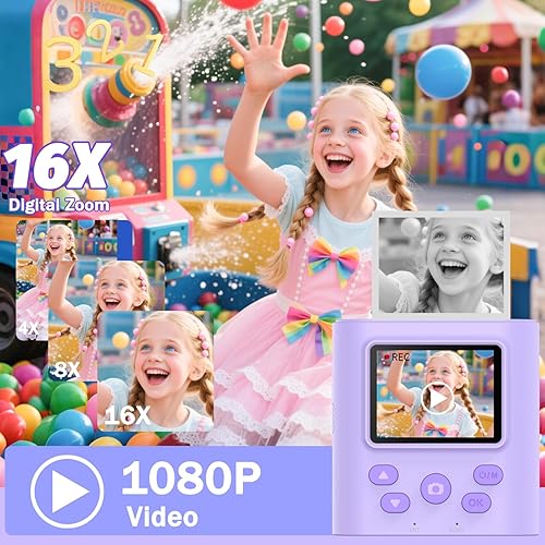 Miniatura 3 de Cámara actualizada para niños de 3 a 12 años, cámara portátil de impresión instantánea con video digital HD, regalo perfecto de cumpleaños de