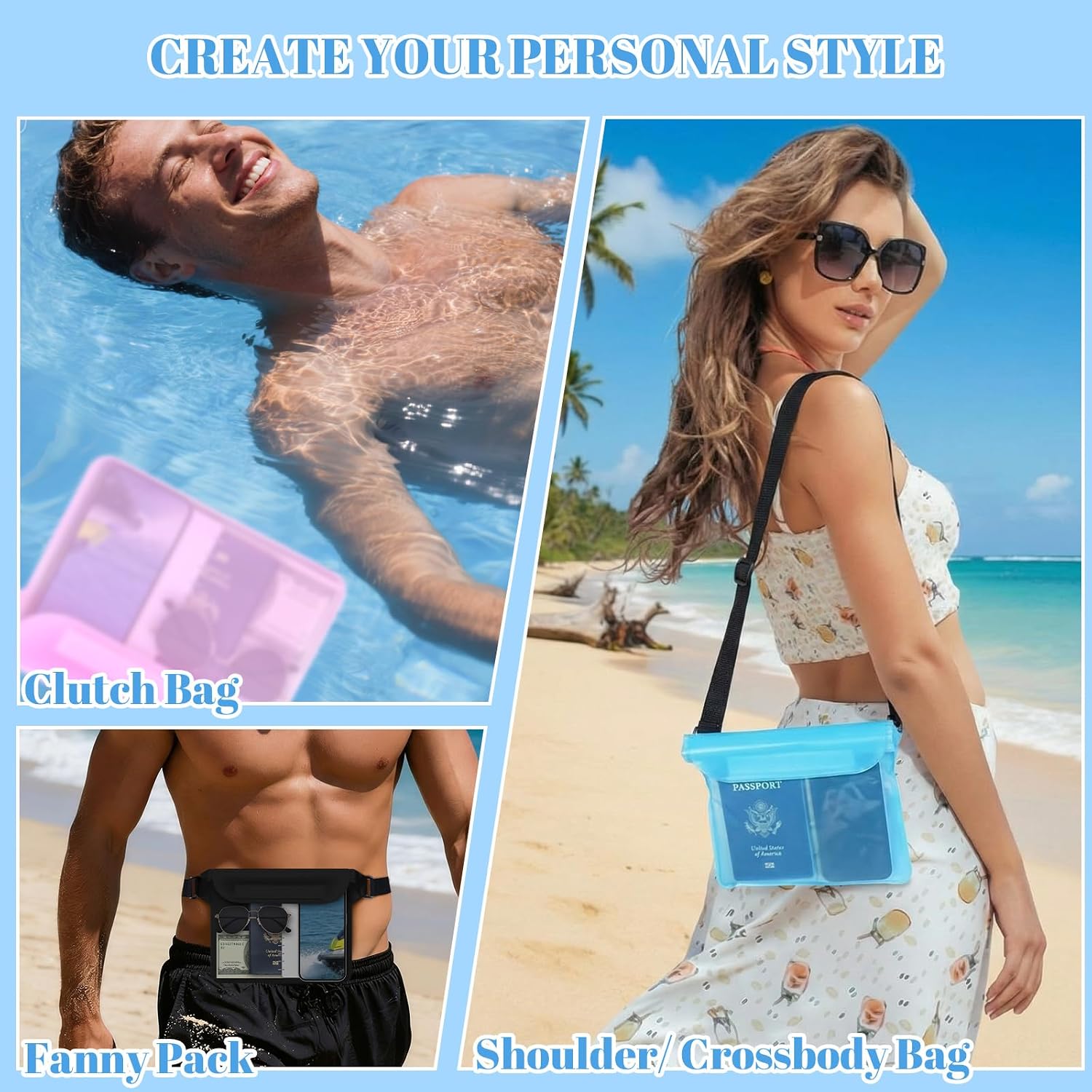 6 Pcs Waterproof Pouch Dry Bag Fanny Pack for Beach Swimming,Multicolor