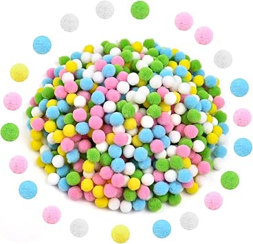 Bouiexye 600 PCS Pom Poms 1cm Primary Colors Bulk DIY Mini Pom Poms for Crafts, Holiday Decorations, Home and Art Projects