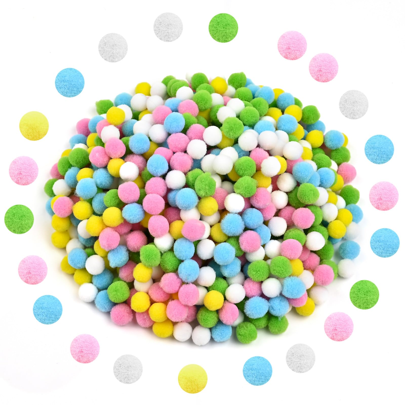 Bouiexye 600 PCS Pom Poms 1cm Primary Colors Bulk DIY Mini Pom Poms for Crafts, Holiday Decorations, Home and Art Projects