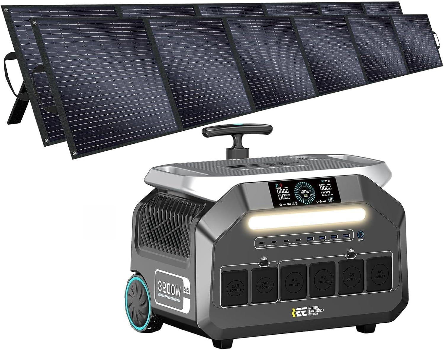IEE 3200W Solar Generator P3200 with 2 * 500W Panel, 2048Wh Portable Power Station, 1800W AC Charging & 1000W Solar Charging, LFP Battery, 14 Output Ports, APP Control, for Home Backup, Camping, RV