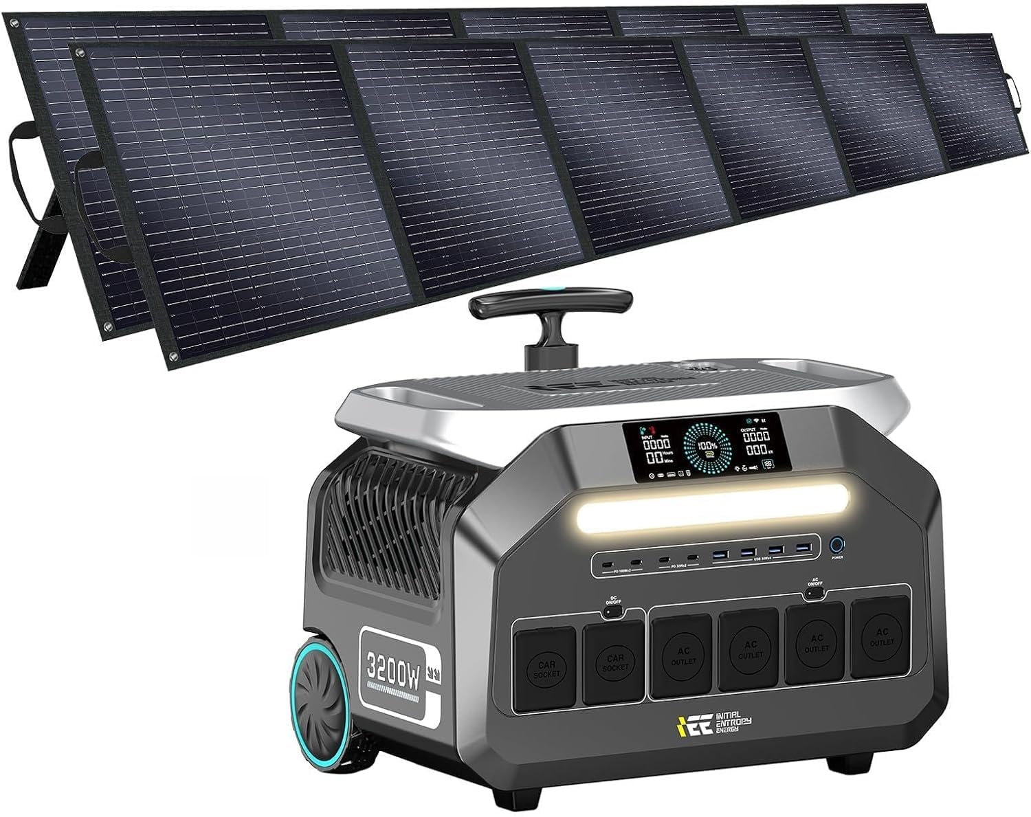 IEE 3200W Solar Generator P3200 with 2 500W Panel 2048Wh Portable Power Station 1800W AC Charging 1000W Solar