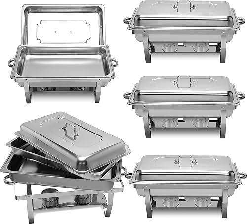 BIEAMA Juego de 4 platos para rozar con bandeja de alimentos de tamaño completo, calentador de alimentos de acero inoxidable, juego completo