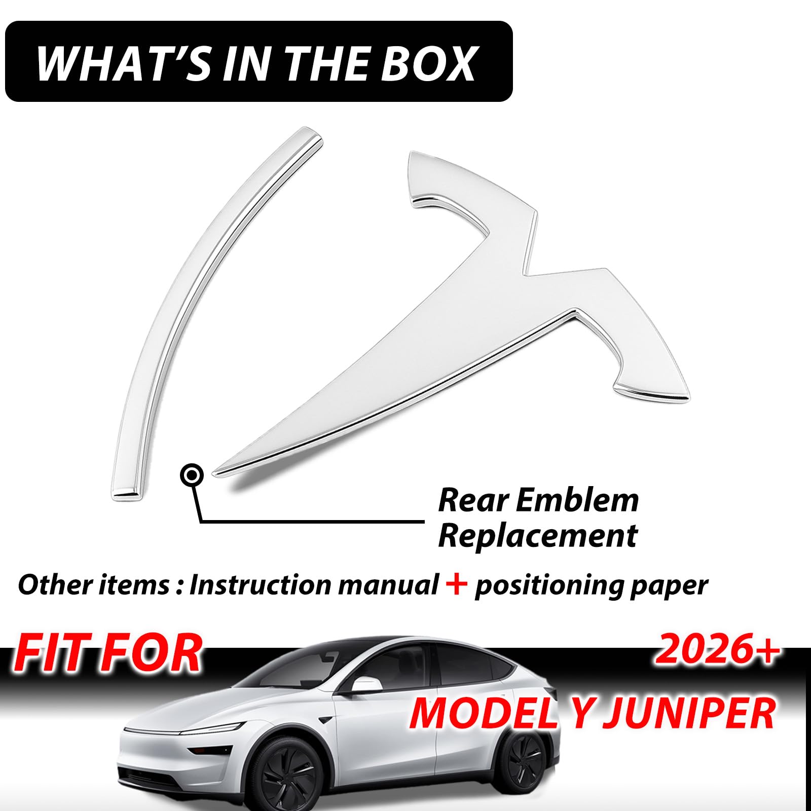 Metall-Emblem, Ersatz für Tesla-Modell Y Juniper 2026+, Logo-Abzeichen, verblasst, wetterfest, einfache Installation, mehrere Farben für Tesla Y Juniper Zubehör 2026 (Heckmodell Y Juniper ab 2025