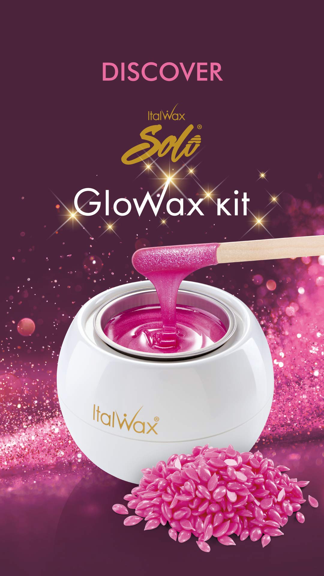 Italwax Professional Waxing Kit Glowax for Face and Small Areas Hair Removal with Wax Heater, Film Wax suitable for Sensitive Skin
