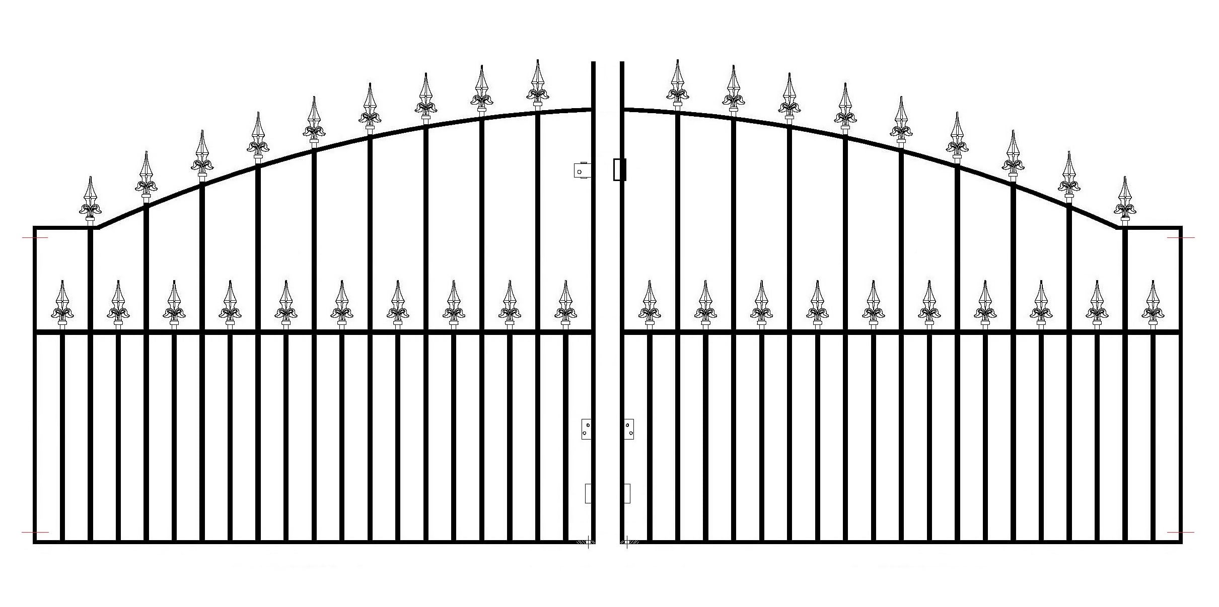 Saxon Arched Spear Top Metal Driveway Gates 1245mm High galvanised Wrought Iron Dual Swing gate (3048mm (10ft) Gap x 1245mm High SAZP19)