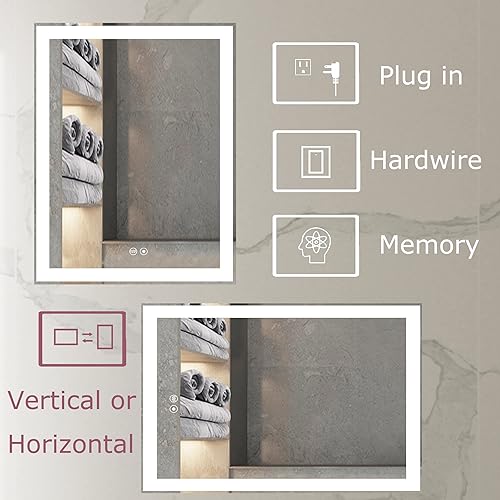 Miniatura 6 de illucid Espejo LED para baño, 22 x 28 pulgadas, luz cálidadiurna opcional retroiluminación y memoria swtich para desempañador, inastillable, uso