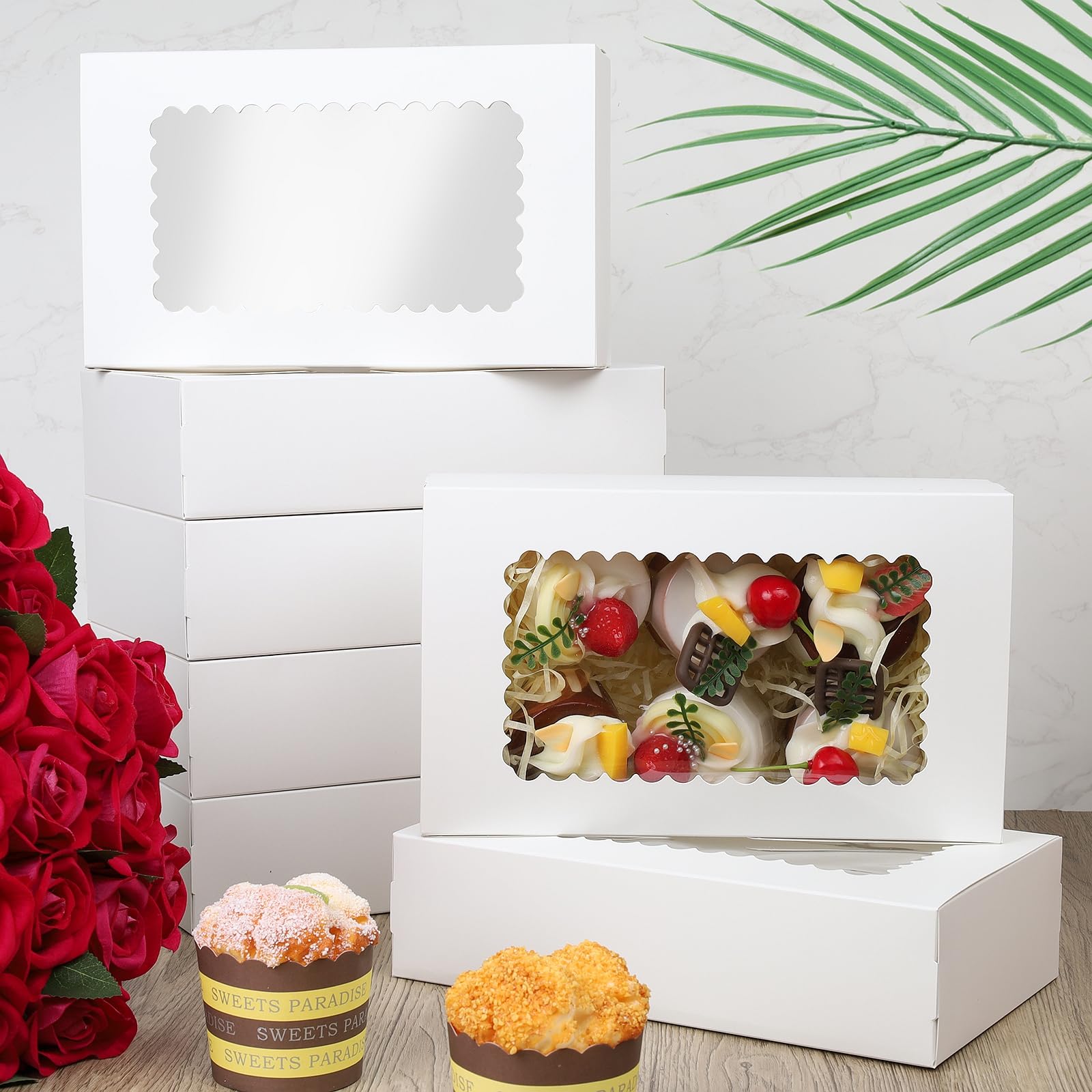 24 Scatole Per Cupcake Con Finestra E Inserti – Contenitori Forno In Cartone Bianco Per Muffin, Biscotti E Torte, Con Spago E Adesivi