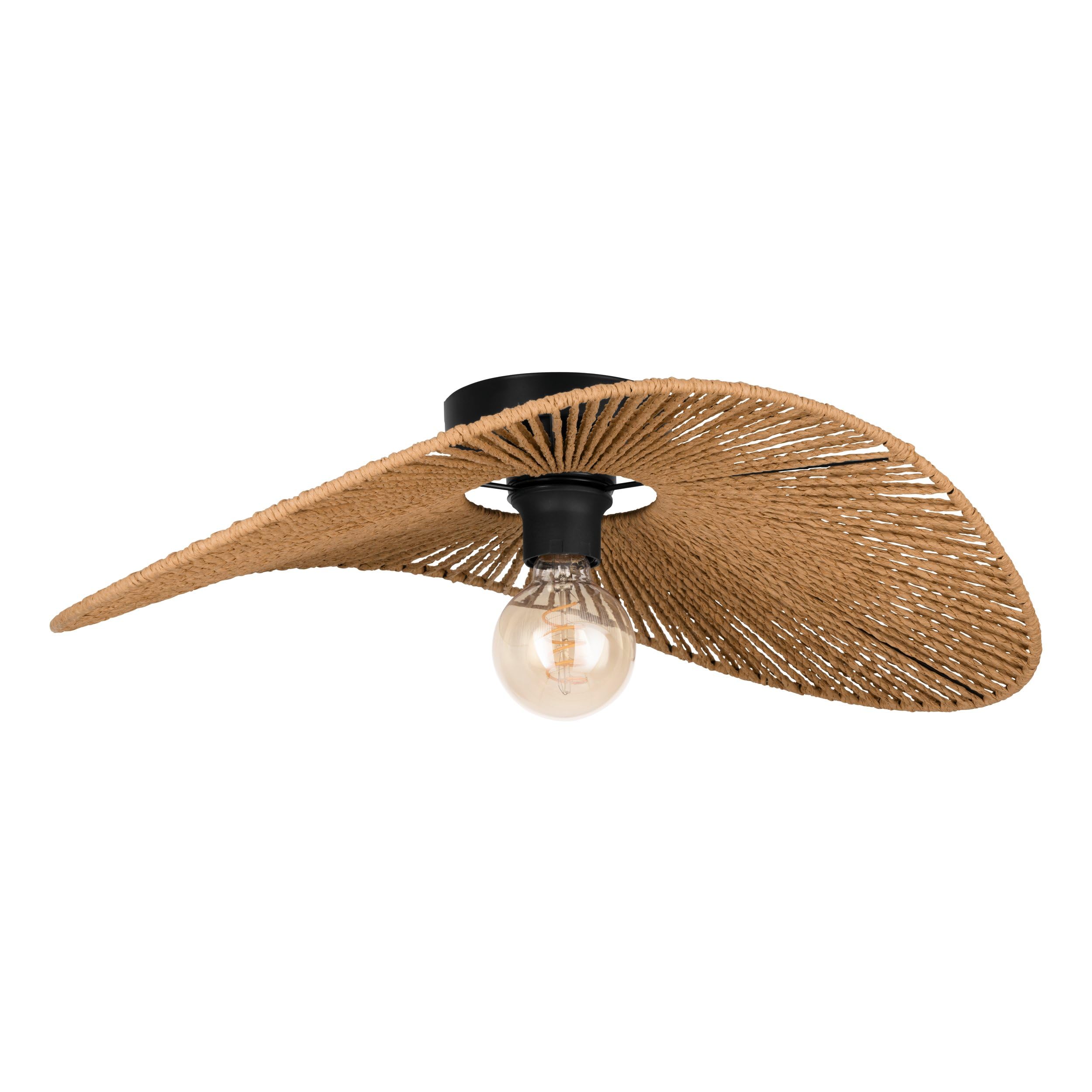 Eglo Ceiling Lamp Siruela, Nature Design Flush Mount Light Fixture, FSC Certified, Paper Light in Natural and Black Metal, Living Room Lighting with E27 Socket, L 56 cm