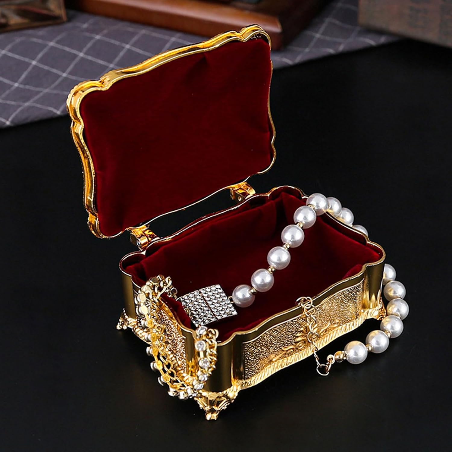 Jewelry Box, Decorative Vintage Zinc Alloy Rectangular Trinket Case, Treasure Chest Organizer for Rings Earrings Necklace image 5