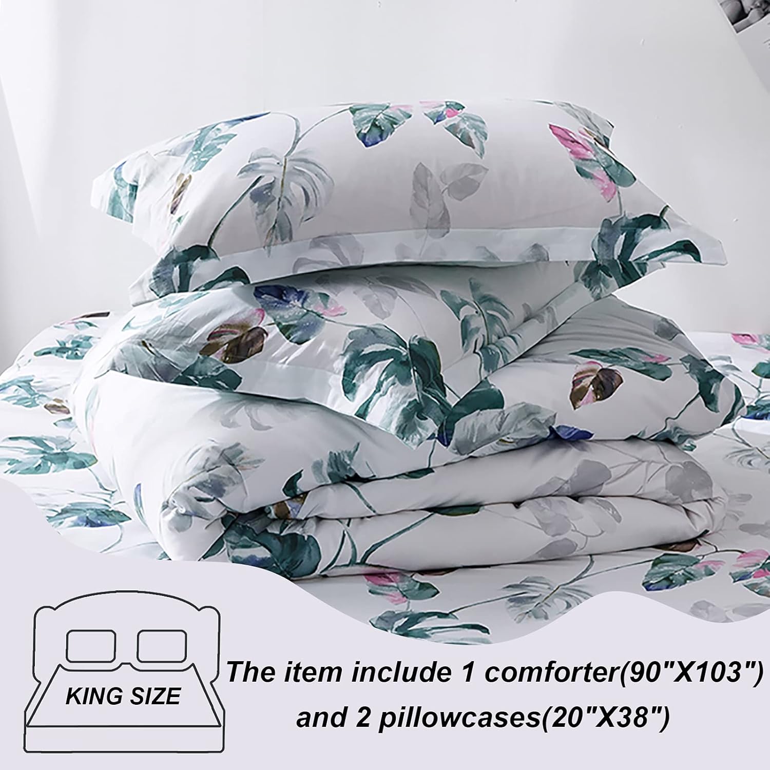 Bеѕt Cуbеr Mоndау 🔥 Flroal Cotton Comforter Set King (90'' x 103”), 100% Cotton Reverisible Green Botanical Plant Leaves Printed Comforter with 2 Pillowcases for All Seasons 3 Pieces Filling Bedding Duvet Set King Size Flаѕh Dеаlѕ - 80% оƒƒ Flroal Cotton Comforter Set King (90'' x 103”), 100% Cotton Reverisible Green Botanical Plant Leaves Printed Comforter with 2 Pillowcases for All Seasons 3 Pieces Filling Bedding Duvet Set King Size