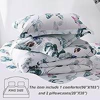 Vista 4 de Juego de edredón de algodón blanco, tamaño King, edredón reversible de hojas florales verdes, edredón estampado botánico con 2 fundas de almohada