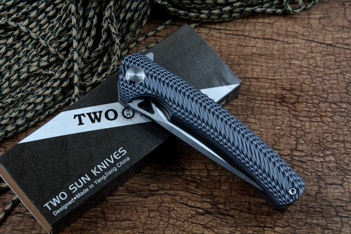 TWO SUN Flipper Survival Hunting Knives D2 Blade Satin G10 Handle TS81 (BLACK)
