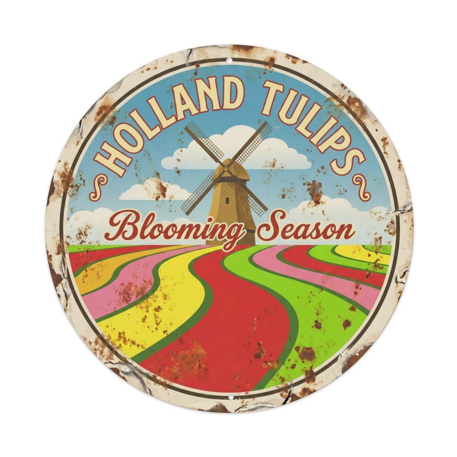 Fqnyr Style Vintage Travel Dutch Tulips Amsterdam Metal Tin Sign