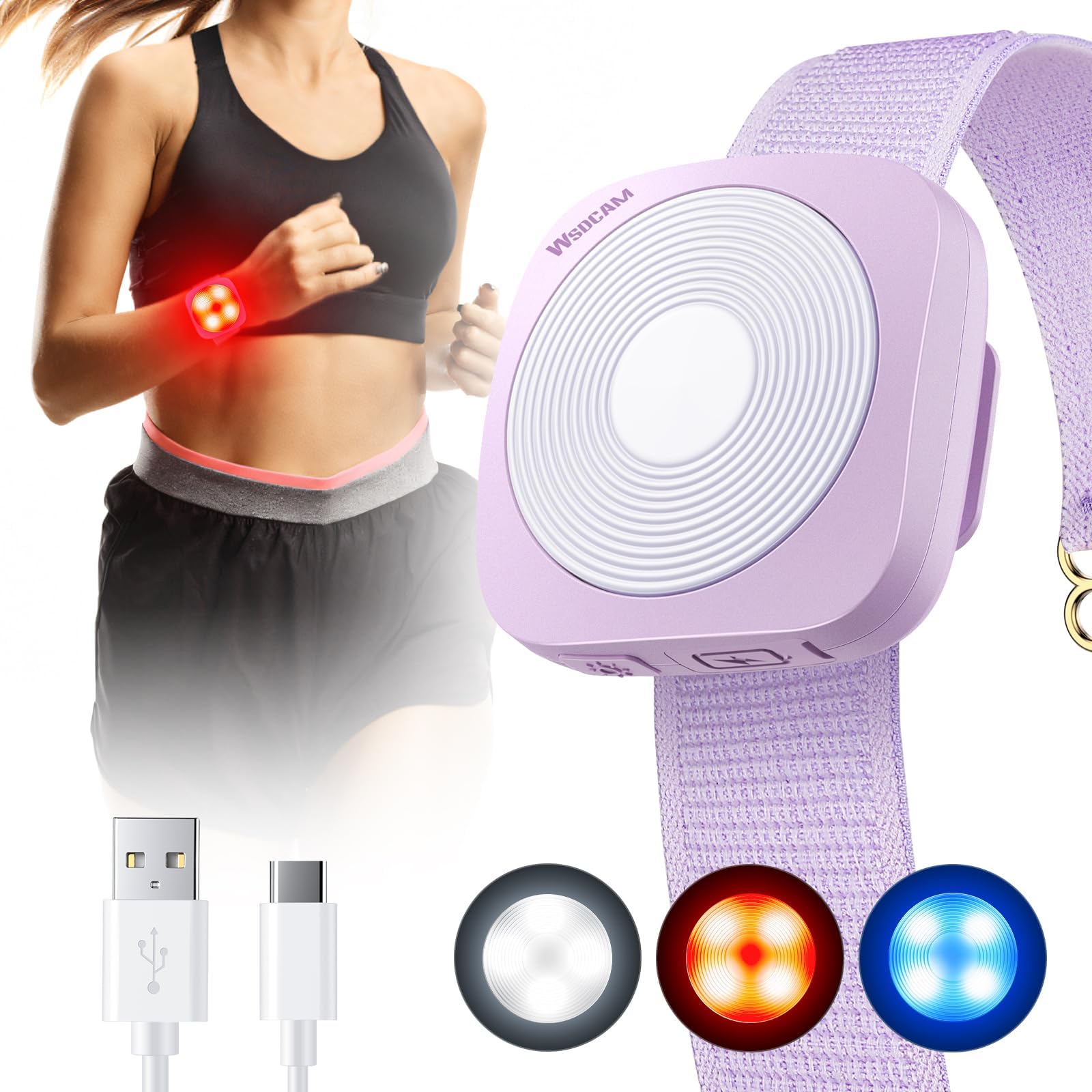 WSDCAM Running Lights with 130dB Loud Safety Alarm for Runners, USB-C LED Safety Light for Night Walking, Jogging, Dog Walking, Cycling, Clip On Reflective Running Gear with 3 Adjustable Straps(Black)