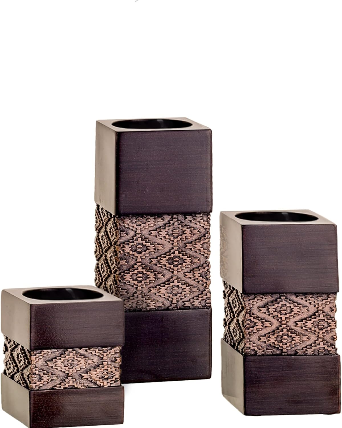 Creative Scents Dublin Brown Set of 3 Small Tealight Candle Holders Table Decor Gift Set - Centerpieces for Living/Dining Room Table, Coffee Table Decor for Fireplace/Entrance or Bathroom
