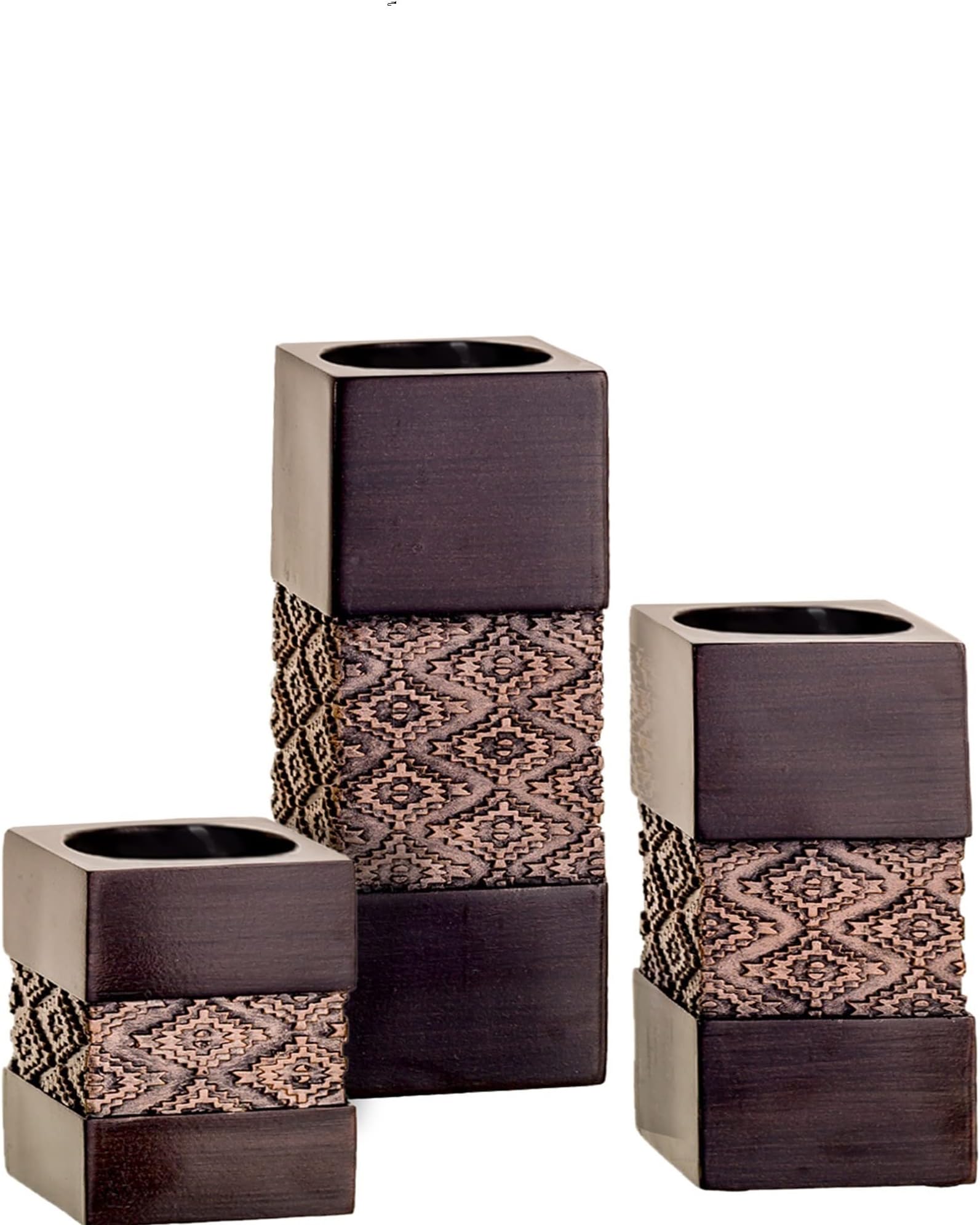 Creative Scents Dublin Brown Set of 3 Small Tealight Candle Holders Table Decor Gift Set - Centerpieces for Living/Dining Room Table, Coffee Table Decor for Fireplace/Entrance or Bathroom