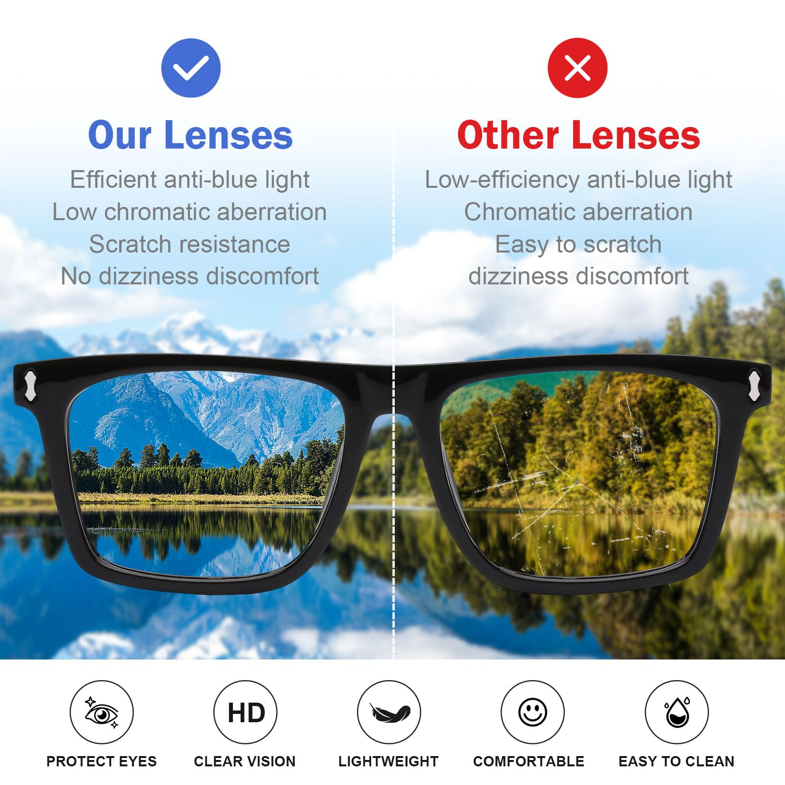 AQWANO - Set di 4 occhiali da lettura per computer con filtro luce blu, per uomini e donne