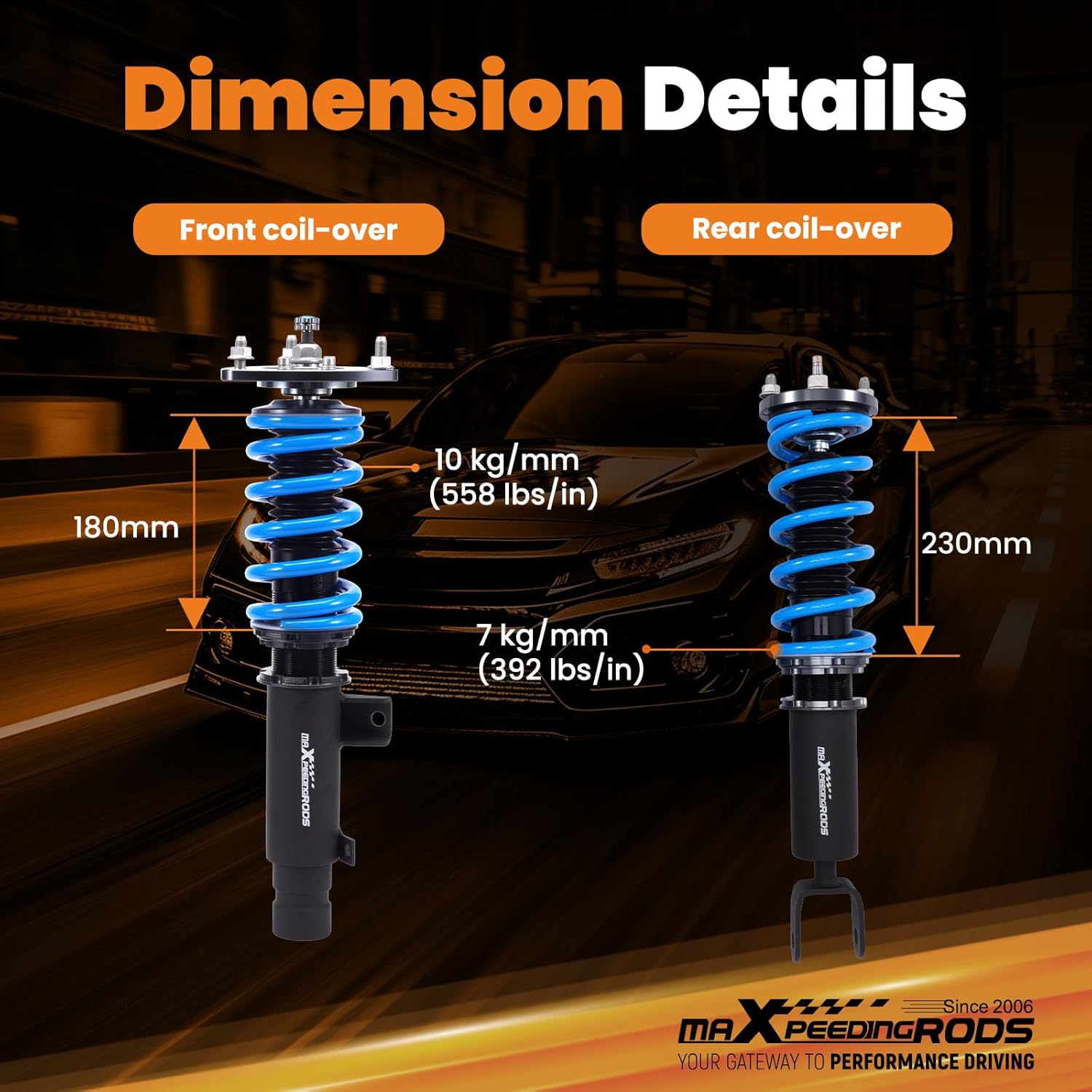 maXpeedingrods Coilover for Acura TLX UB1 UB2 2015-2020, for Honda Accord CT1/CT2/CR1/CR2 2013-2017, 24 Levels Damper Adjustable Shock Absorber Struts, Height Adjustable T6 Upgraded Lowering Kits