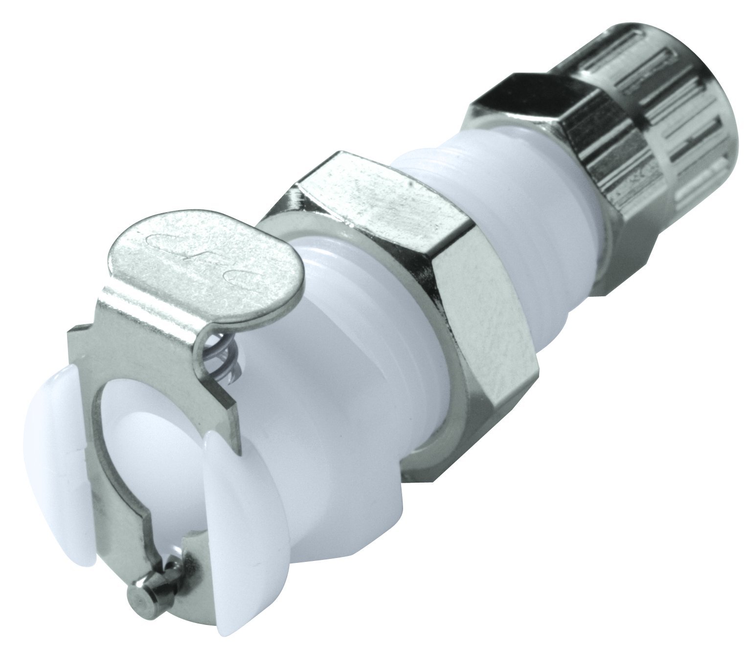 Colder PMC1204 Acetal Tube Fitting, Coupler, Straight Thru, Panel Mount, Ferruleless, PTF, 1/8