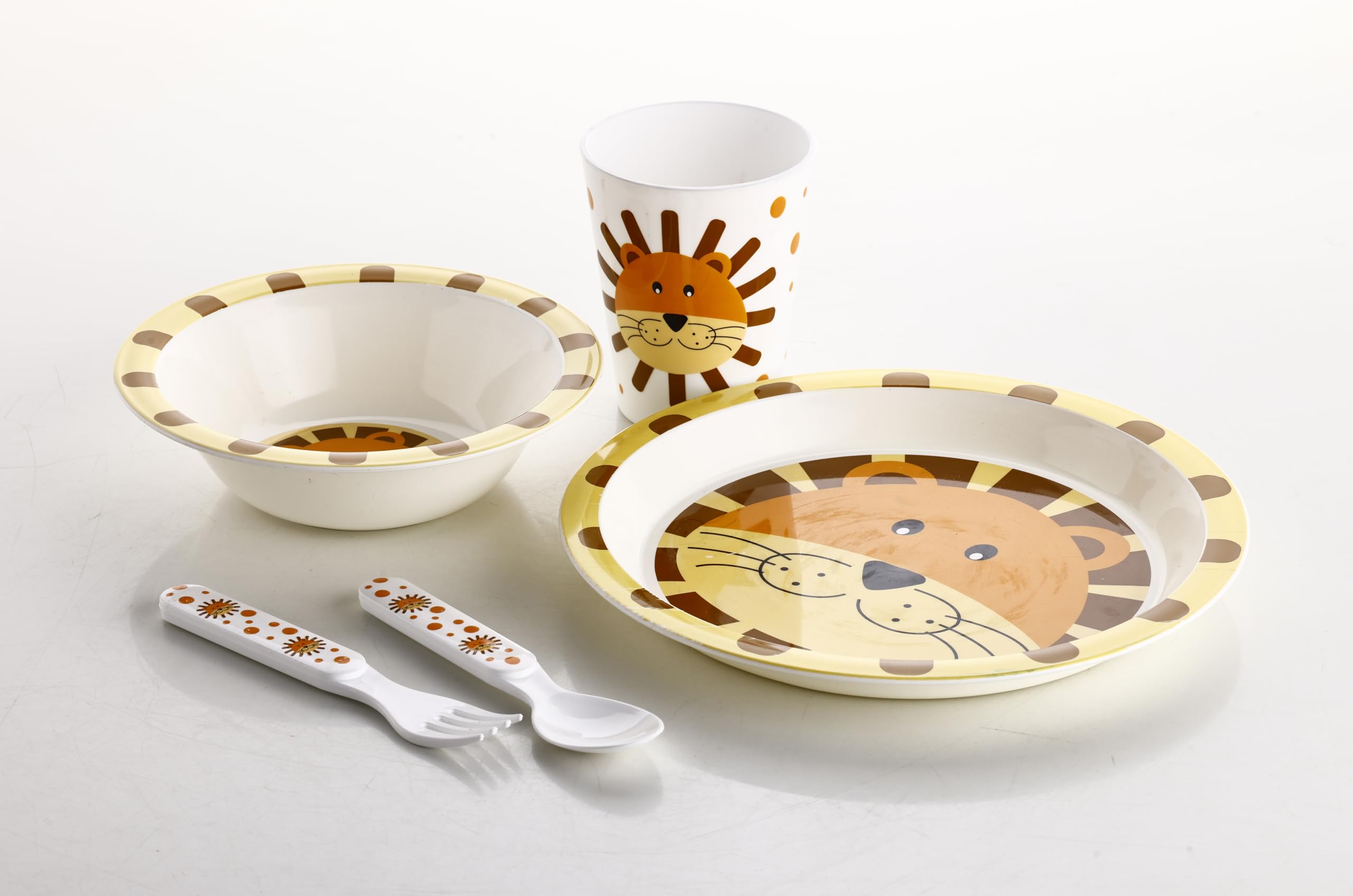 NESTIC Exclusive Unicorn Design, Melamine Kids Set, 5-Pieces (1 x Plate, 1 x Bowl, 1 x Glass, 1 x Spoon, 1 x Fork) - Unicorn Design (Lion)-image-7