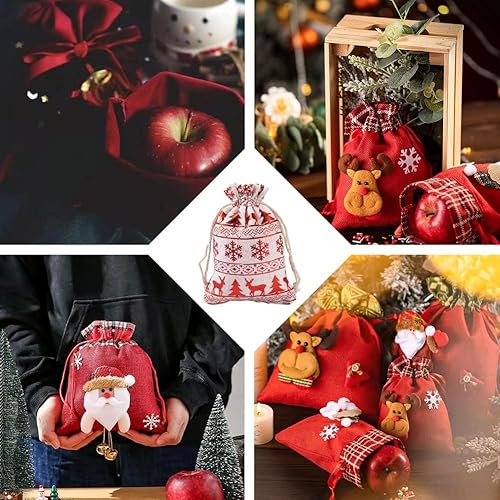 Miniatura 7 de KISSITTY 24 bolsas de almacenamiento con cordón de 12 estilos de Navidad para fiesta de Navidad, aperitivos, regalos, joyas, regalos de fiesta,