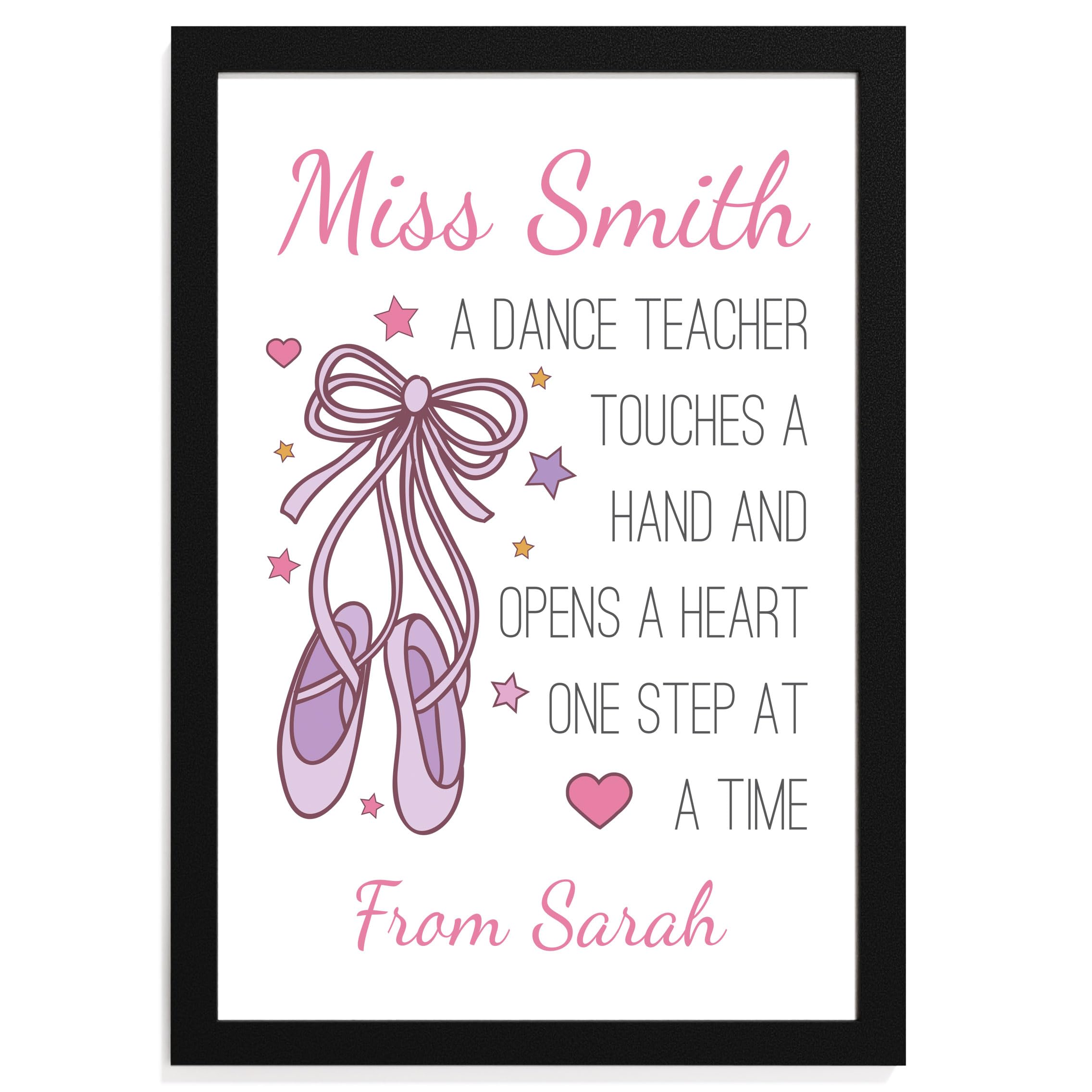 Beecreative Personalised Dance Teacher Thank You Gifts - A5, A4 Print and Wooden Frame - Dance Teacher Appreciation Present