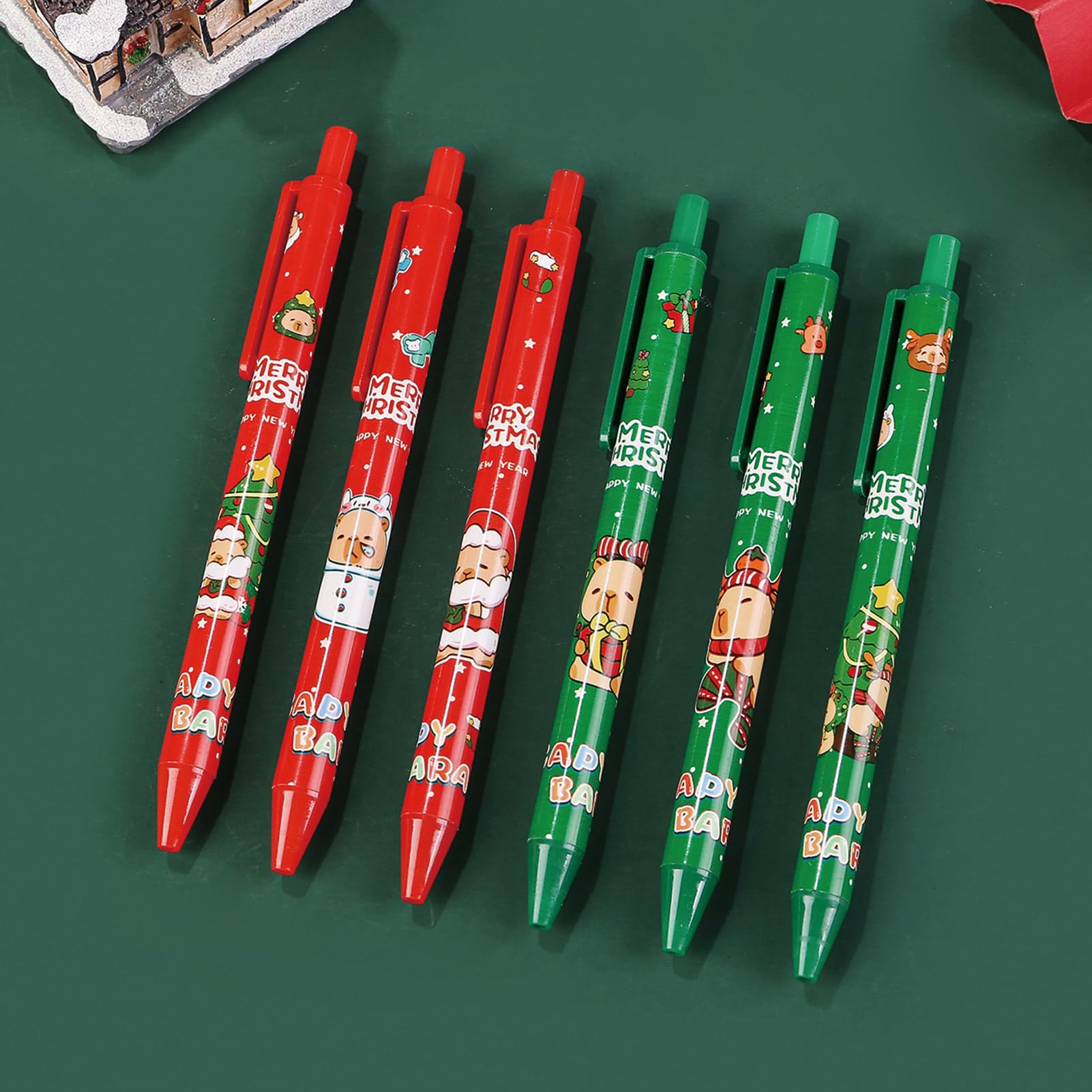 6 Pcs Cute Retractable Pens Caroon Christmas Capybara Gel Pens 0 5mm Fine Point Black Ink Smooth Writing — view 2