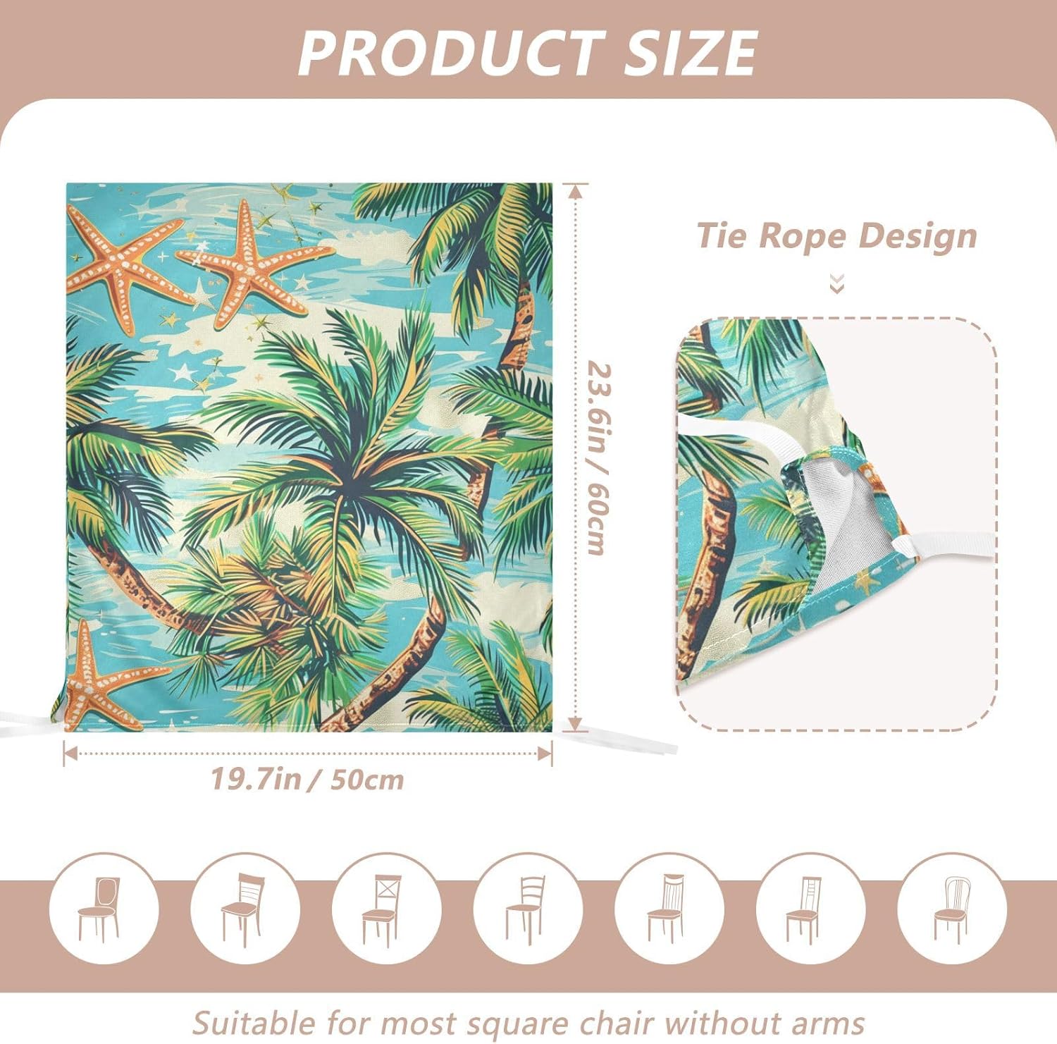 ALAZA Tropical Palm Tree and Starfish Chair Back Cover Set of 6, Washable Reusable Removable Chair Slipcovers Decorative Chair Cover for Home Kitchen Wedding Party