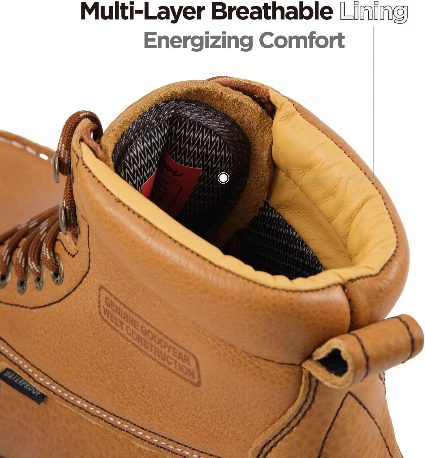 SUREWAY Mens 6" Heavy Duty Waterproof Work Boots - Composite Toe, EH Construction Industrial Safety Leather Boots, Lace Up Moc Toe, Oil/Slip Resistant Comfortable Outsole - Image 5