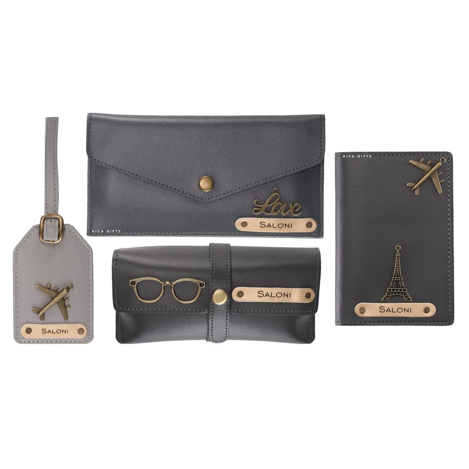 Personalized Name & Charm Leather Wallet Women Combo Giftset (Grey) | Customized Combo Giftset for Birthday Wedding Anniversary Womens Day Woman Girls Corporate Retirement Farewell Gifts Item-image-22