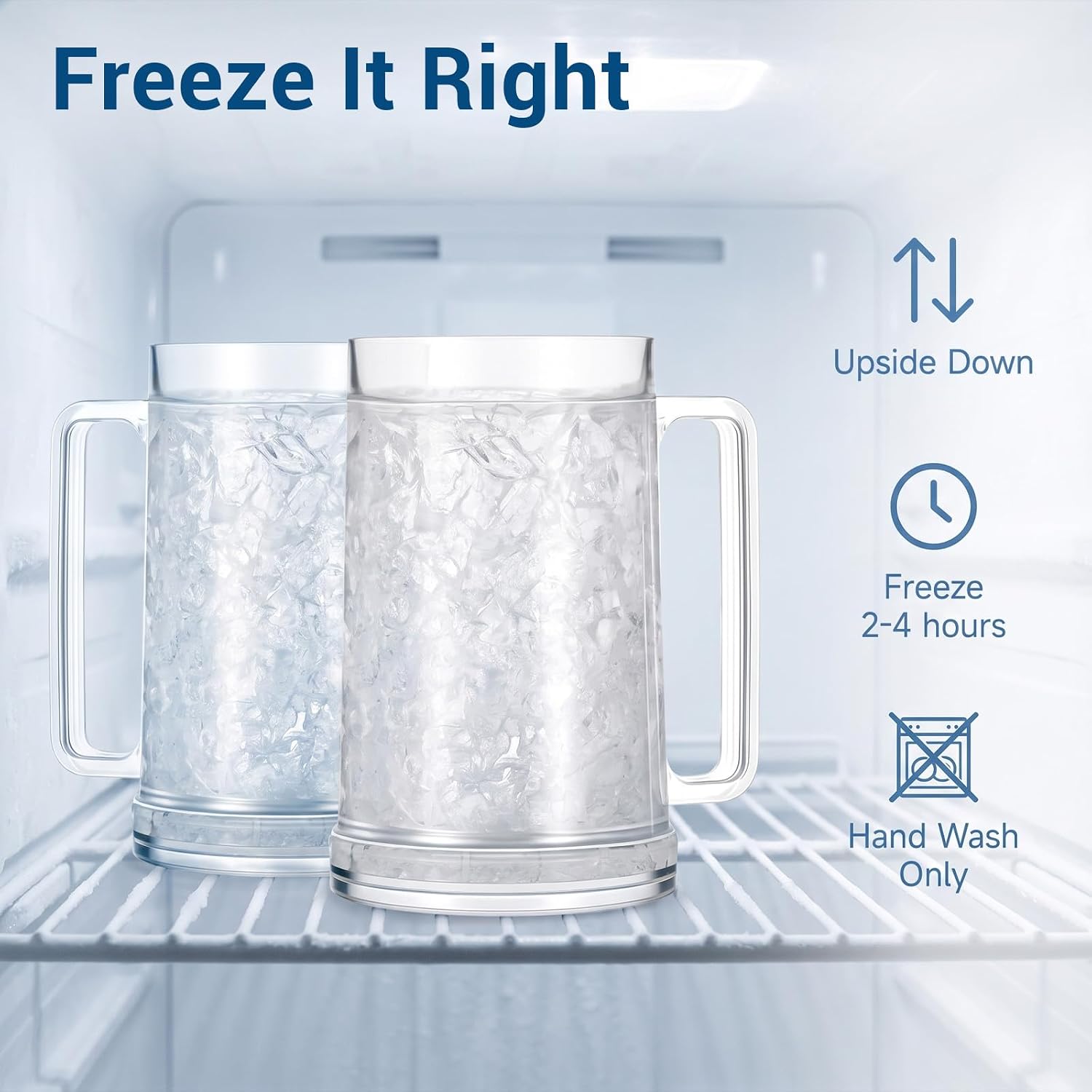 6 Pack 16oz Freezer Beer Mugs with Gel Double Wall Acrylic Clear