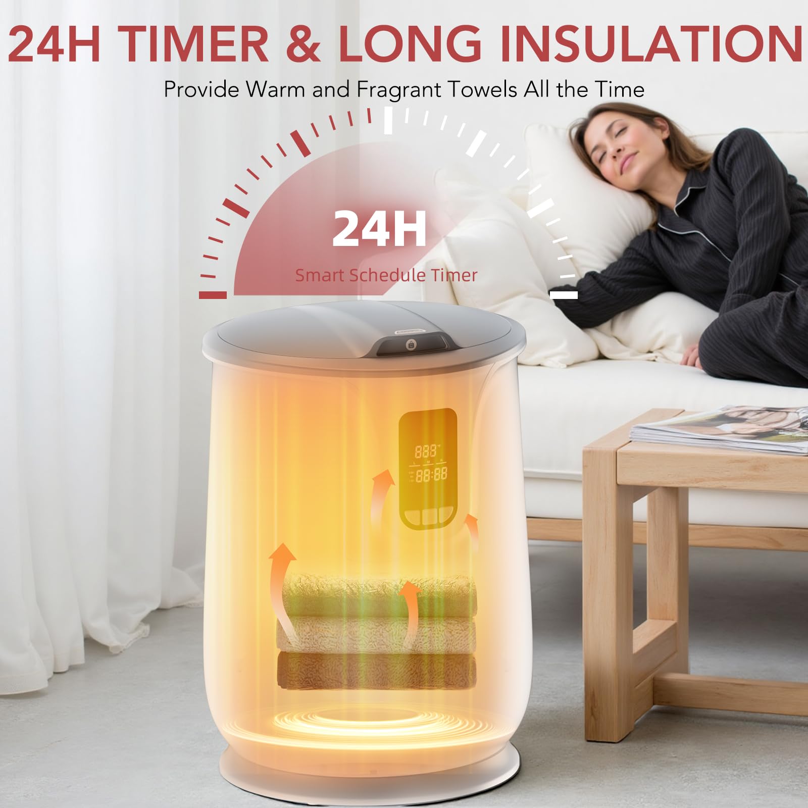 Electactic Scaldasalviette grande da 20 litri per bagno, anche riscaldato per asciugamani, accappatoi e coperte di grandi dimensioni, scaldasalviette per spa con timer 24 ore, temperatura regolabile