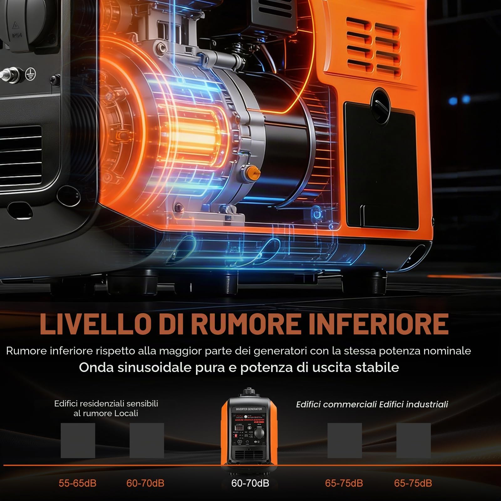 Generatore di corrente inverter, 3300 W, generatore di corrente a benzina, super silenzioso, generatore a 4 tempi con USB e avviamento elettrico da 230 V, per campeggio, viaggi, casa o