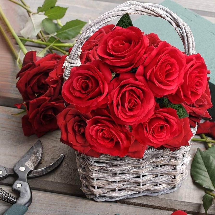 Amazon.co.jp: jwyndsq(おと) 造花 バラ 赤 9本セット 一輪 花束