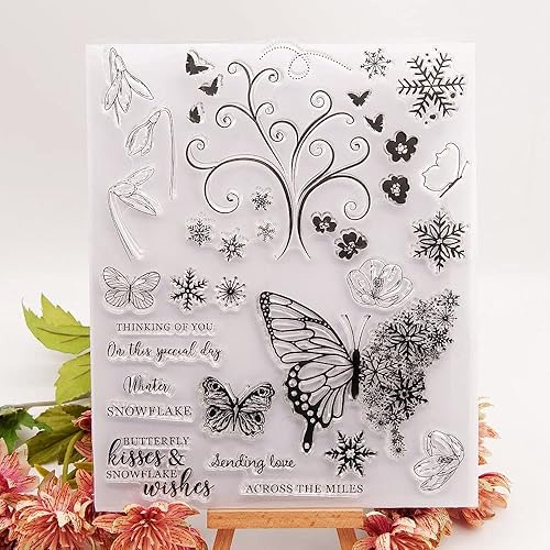 Palabras de bendición de copo de nieve de mariposa sellos transparentes para hacer tarjetas decoración de álbumes de recortes flores florales