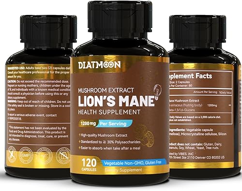 Miniatura 7 de Cápsulas de suplemento de melena de león, hongo melena de león, 1200 mg, apoyo cerebral e inmunológico, sin OMG, sin gluten, apto para veganos,