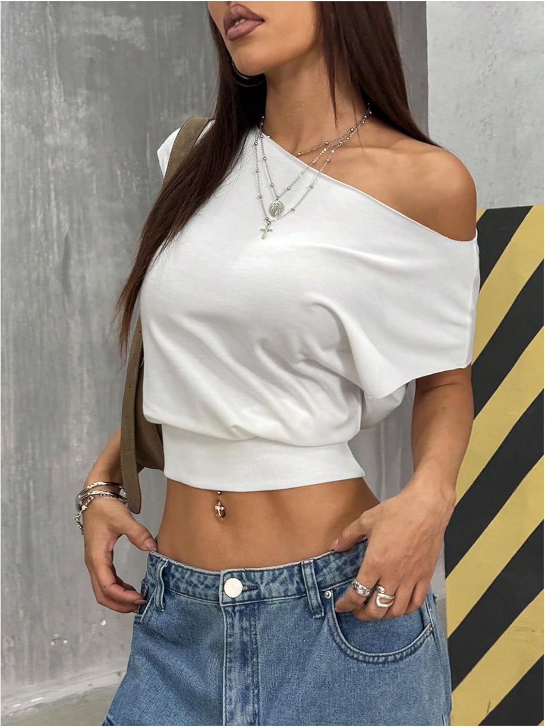 MakeMeChic Women's Off The Shoulder Y2k Tops Crop T Shirt Short Sleeve Going Out Tops - Image 2