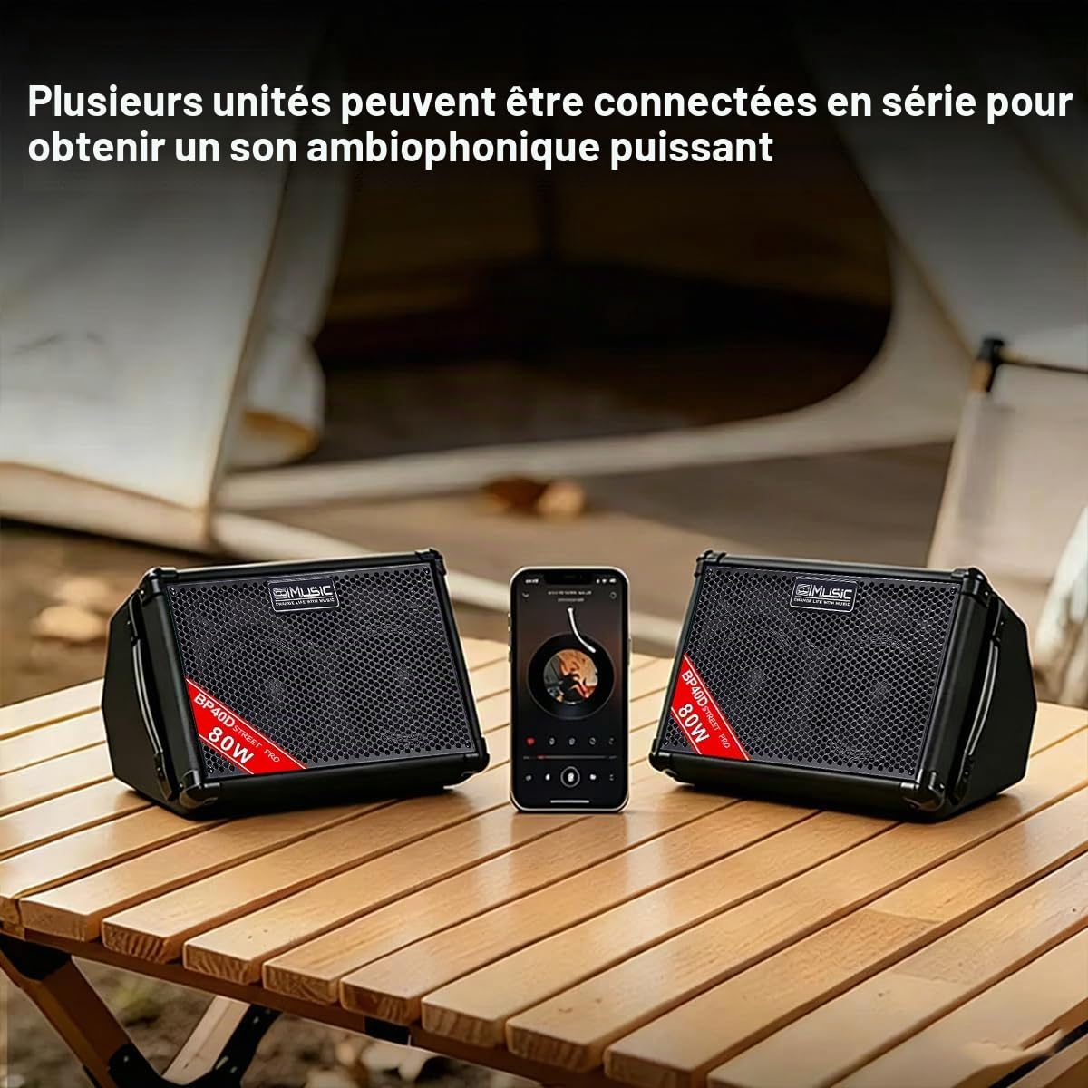 Coolmusic Amplificateur de Guitare Acoustique BP40D - Haut-Parleur Bluetooth Portable 80 W avec Batterie avec Effet de Retard de réverbération Chorus, 6 entrées, égaliseur 3 Bandes