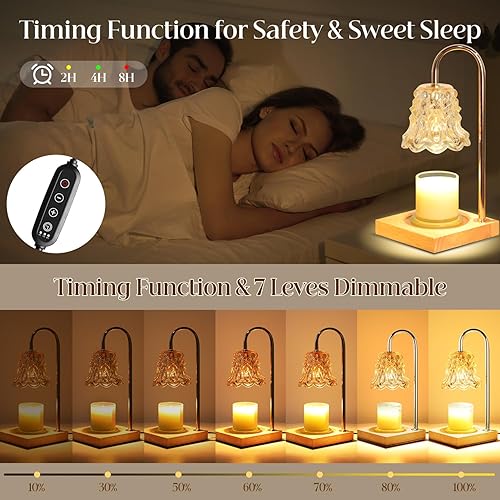 Miniatura 4 de Lámpara calentadora de velas con temporizador y regulador de intensidad de 7 niveles, calentador de cera de vela de vidrio para todas las velas de