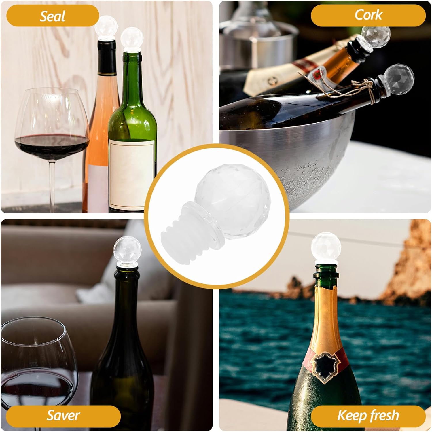 6pcs Decorative Wine Stoppers Acrylic Silicone Wine Bottle Party Gift image 3