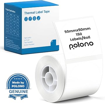 POLONO Thermal Labels for PM220S Label Maker, 2 inch 50mm Round Thermal Label, Waterproof, Multi-Purpose Label Tape, 1 Roll of 150 Self-Adhesive Thermal Paper White