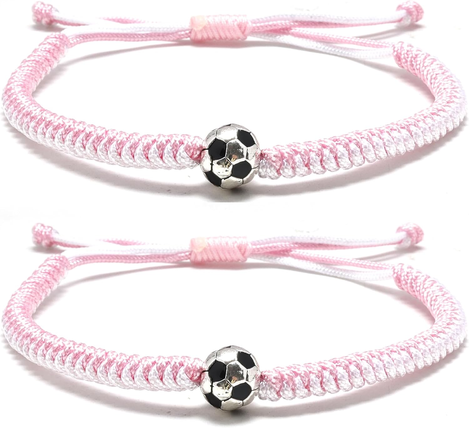 2pc Baseball Basketball Football Soccer Bracelet Pink Adjustable Braided Sports Bracelet Gifts for Women Players Team Fan Friends