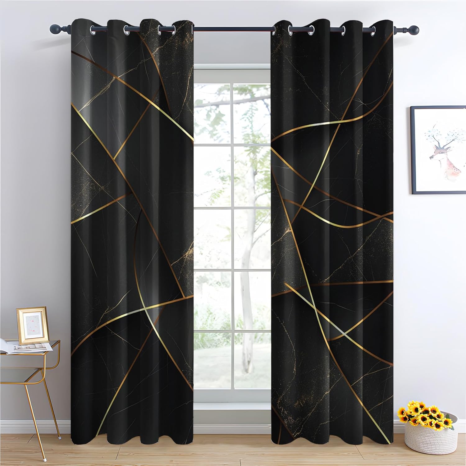 Abstract Geometric Curtains for Living Room, Geo Modern Blackout Curtains 96 Inch Long 2 Panels, Geometry Drapes for Bedroom, Thermal Insulated Grommet Home Decor Window Curtains